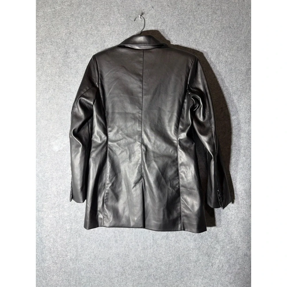 7 For All Mankind Womens Faux Leather Double Breasted Blazer Black Medium